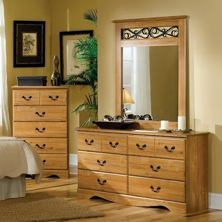 Six Drawer Dresser and Panel Mirror